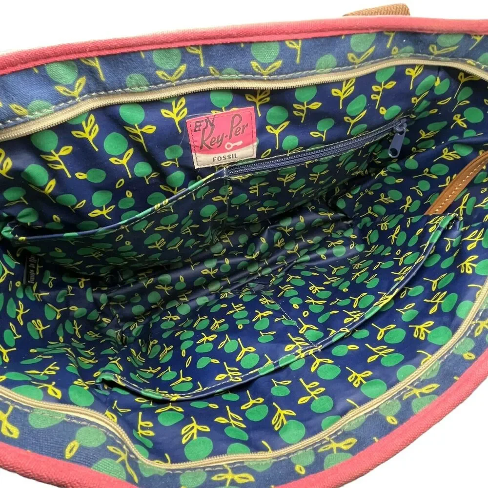 Fossil Key-Per Diaper Bag Tote Handbag Multicolor Coated Canvas Double Handle